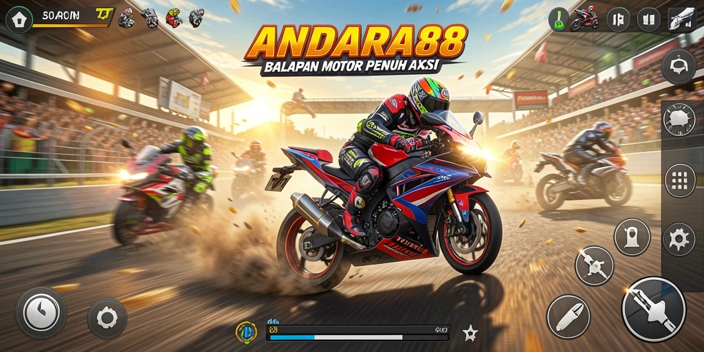 Tampilan gameplay ANDARA88 yang mendebarkan saat balapan motor.