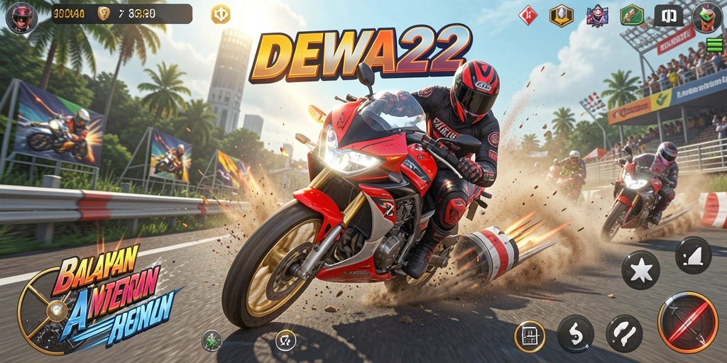 Tampilan gameplay seru dari balapan motor di DEWA22.