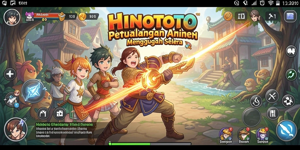 Screenshot menampilkan karakter HINOTOTO dalam pertempuran yang epik.
