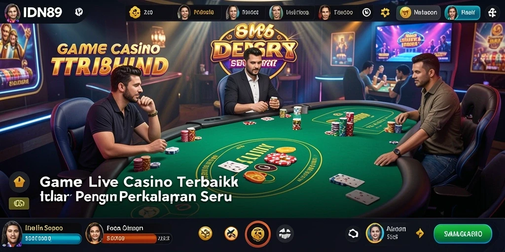 Screenshot IDN89 menunjukkan dealer profesional dan gameplay intens di Live Casino.