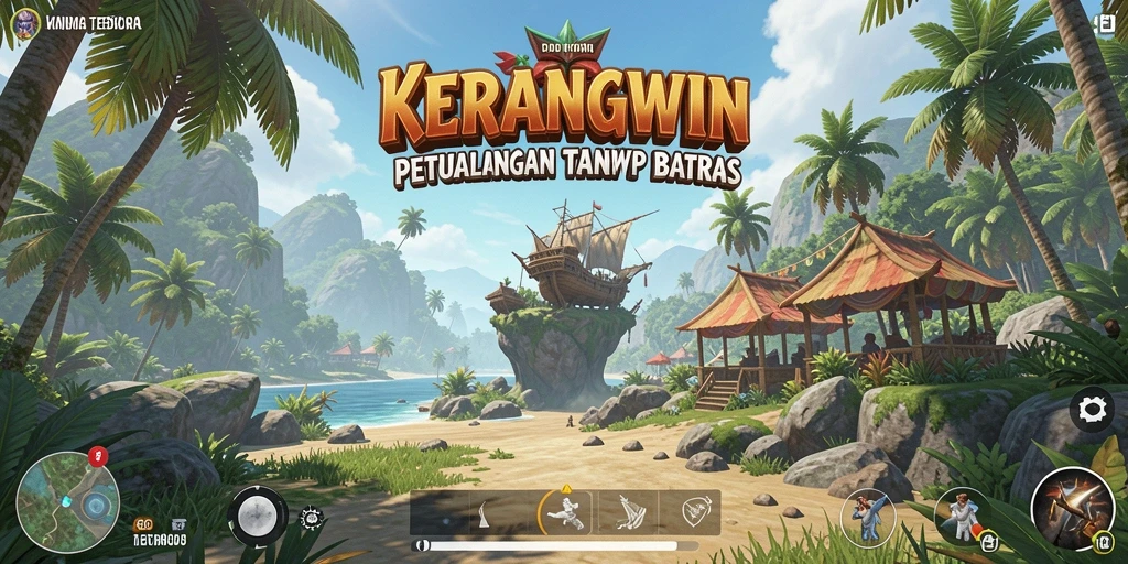 Tangkapan layar gameplay KERANGWIN yang menunjukkan dunia terbuka yang luas dan indah.