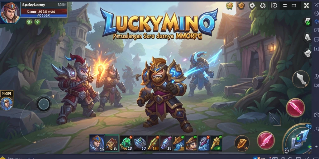 Tampilan gameplay seru dalam dunia fantastis LUCKYMINO.
