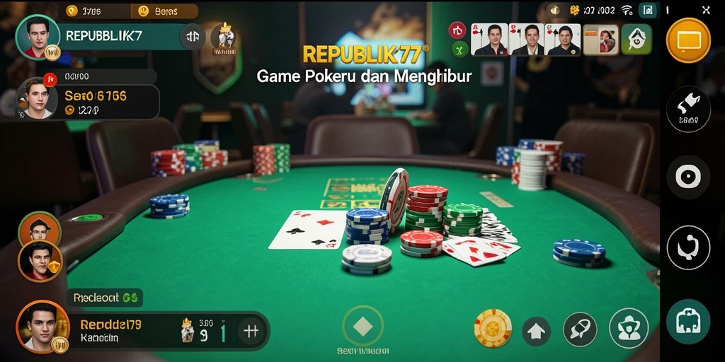 Screenshot gameplay <strong>REPUBLIK77</strong> yang menggambarkan suasana poker yang mendebarkan.