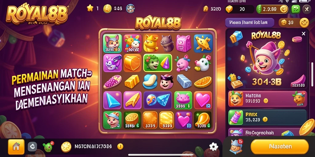 Screenshot utama ROYAL88 menampilkan gameplay Match-3 yang seru.