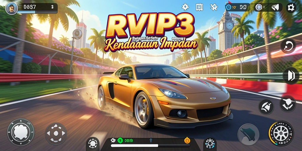 Tampilan seru gameplay balapan RVIP3 dengan kendaraan yang bertenaga.