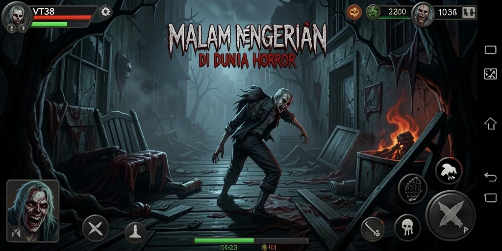 Screenshot VT38 menampilkan gameplay Horror yang mencekam dan atmosfer gelap.